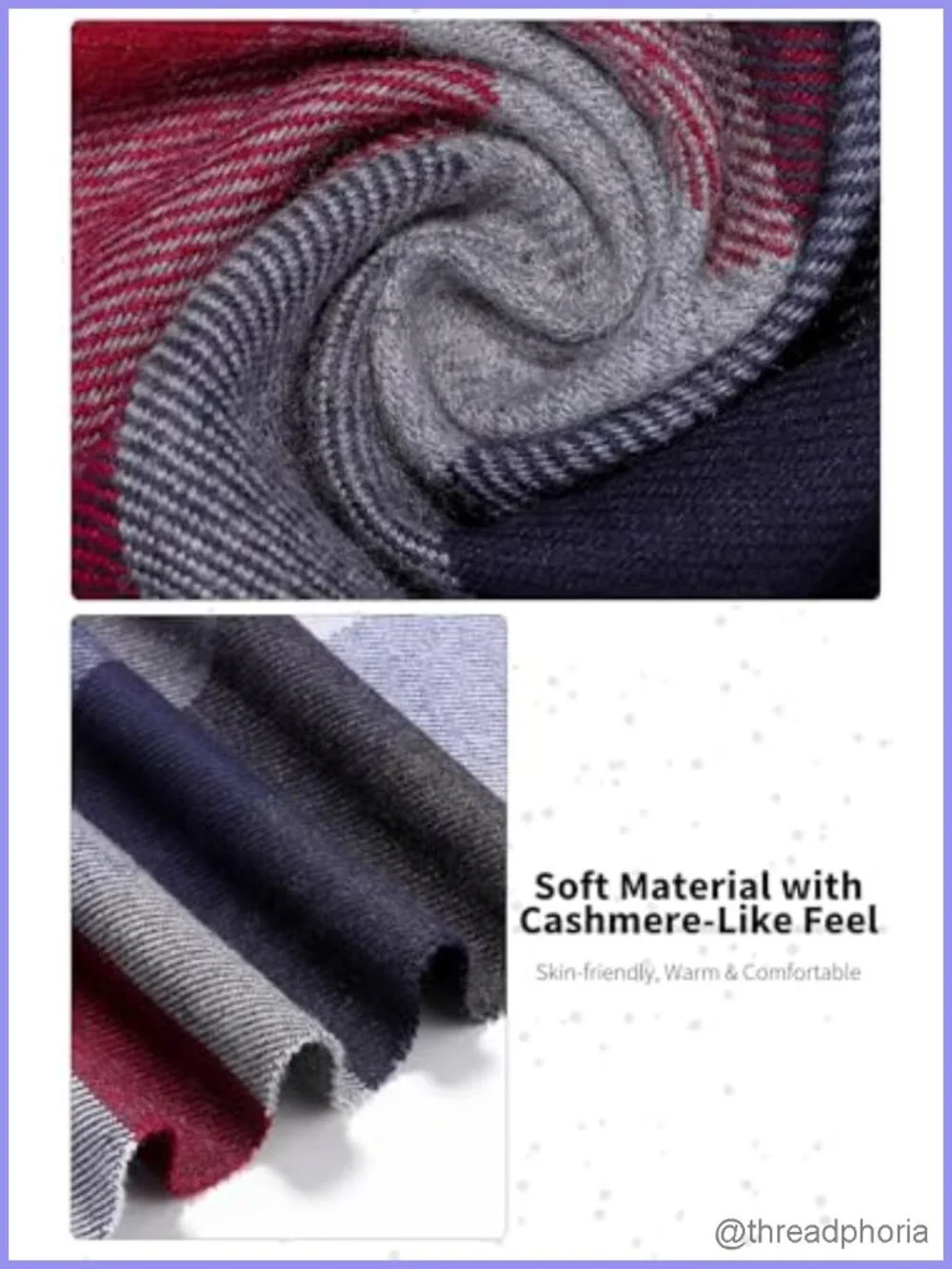 3-Piece Winter Plaid Scarf Shawl Wrap for Women Men Soft Polyester
